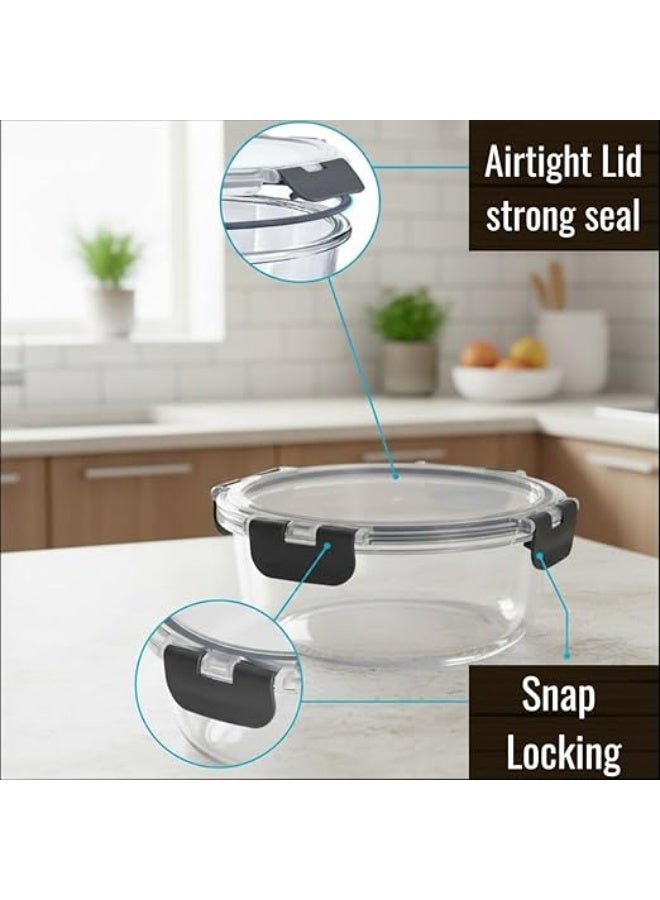 تصميم،BPA حاويات حفظ طعام محكمة الإغلاق، طقم 3 قطع مع ملاعق وشوك، بلاستيك خالٍ من BPA، تصميم دائري مانع للتسرب بأربع أقفال، قابلة للتكديس، بسعات 550 مل و1200 مل و2200 مل، مناسبة للمطبخ والمجمد ووجبات الغداء - Image 3